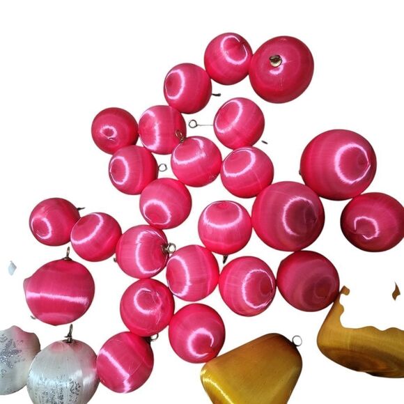 41 Silk Satin Sheen Christmas Tree Ornaments Solid Tree Topper Atomic Pink Yello - Picture 11 of 15